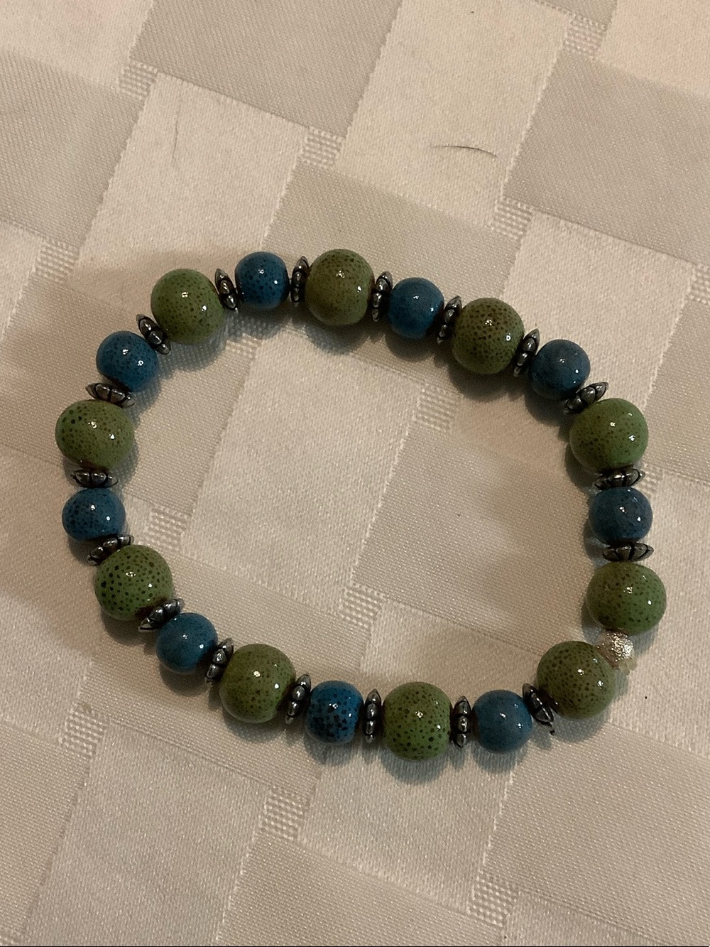 Hand Crafted Green and Blue Beaded Bracelet